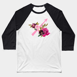 Sagittarius Horoscope Zodiac Pink Flower Design Baseball T-Shirt